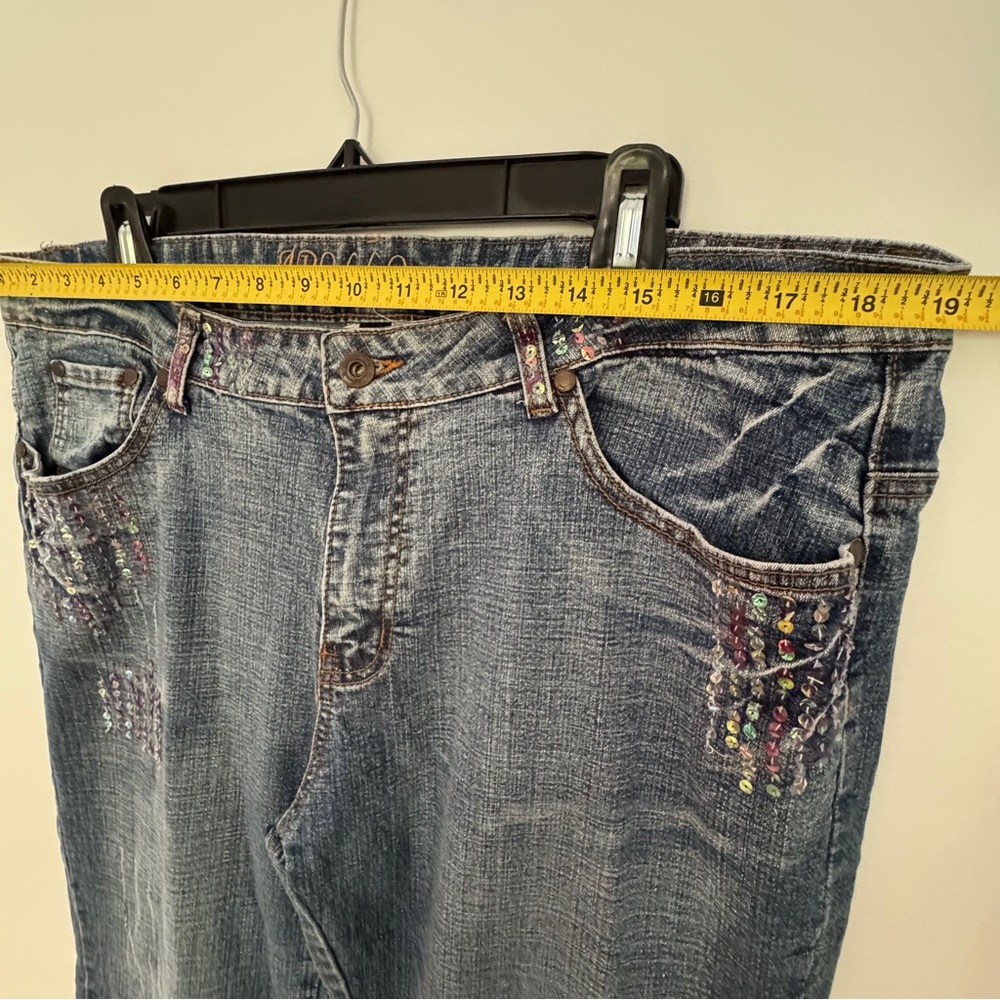 Apollo Jeans Bootcut Blue‎ Denim Rhinestone Embellished Distressed Women’s 18 - Picture 10 of 13
